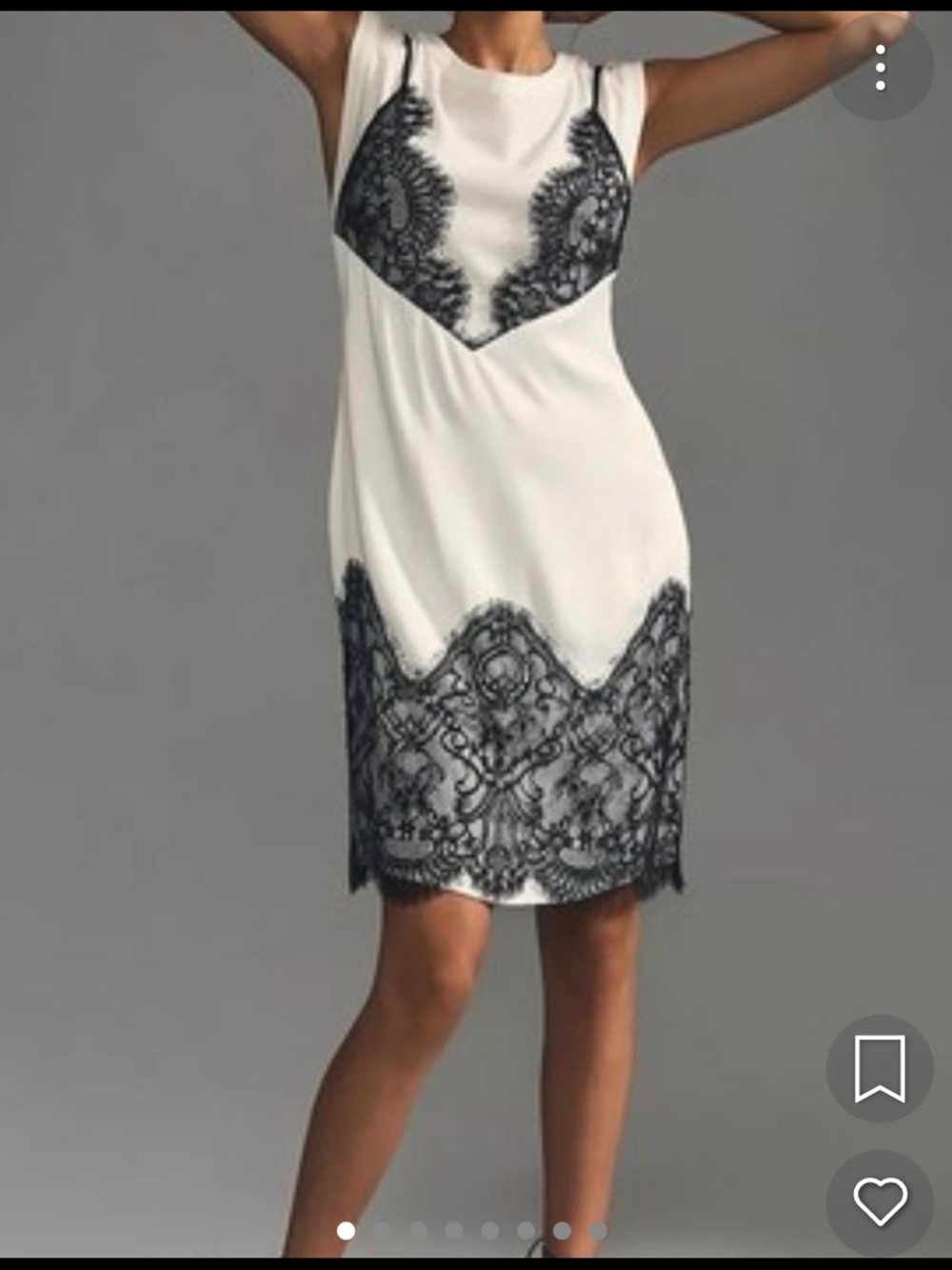 Anthropologie Maeve White Slip Dress with Black Lace Overlay